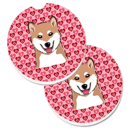 Carolines Treasures Shiba Inu Hearts Cup Holder Car Coasters - Set of 2 BB5295CARC